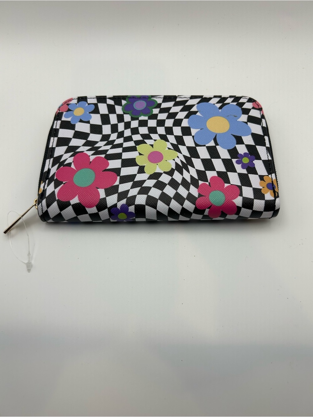 Floral Checkerboard Zip-Around Wallet - Multicolor